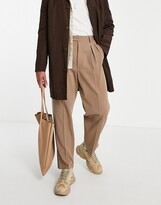 Thumbnail for your product : ASOS DESIGN high waist slim smart trouser with double pleat and hem split in stone