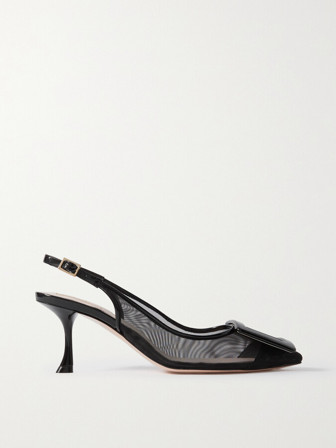 Roger Vivier Viv' In The City Patent Leather-trimmed Mesh Slingback Pumps - Black