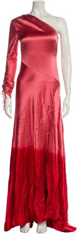Alejandra Alonso Rojas Silk Evening Gown Pink Long Sleeve with One-Shoulder
