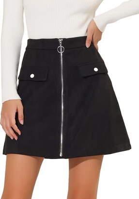 Allegra K Women's High Waist Faux Suede Skirts Elastic Back A-Line Zipper Front Mini Skirt Dusty Pink S-8