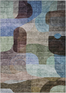 HomeRoots 8' X 10' Brown Blue And Green Abstract Washable Indoor Outdoor Area Rug