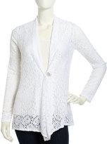 Thumbnail for your product : Neiman Marcus Embroidered Lace Front Cardigan, White