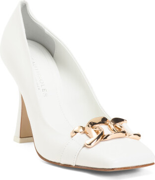 Leather Franca Square Toe Pumps With Chain Detail for Women