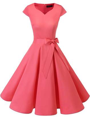 Dresstells® Women Retro 1950s Polka Dots Cocktail Rockabilly Vintage Cap-Sleeves Swing Dress XL