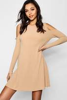 Thumbnail for your product : boohoo Cold Shoulder Soft Knit Rib Swing Dress