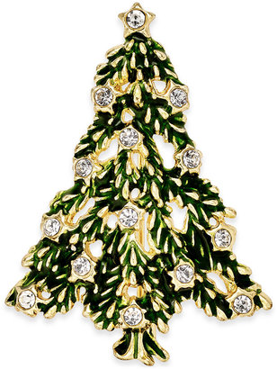 Charter Club Gold-Tone Crystal Evergreen Brooch, Only at Macy's