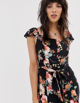 Thumbnail for your product : Band of Gypsies button front off shoulder maxi dress in black floral print
