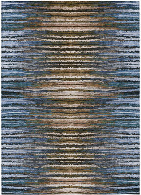 HomeRoots 9' X 12' Blue Brown And Sky Blue Striped Washable Indoor Outdoor Area Rug