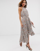 Thumbnail for your product : Forever U Collection halter neck wrap tie ruffle dress in multi print