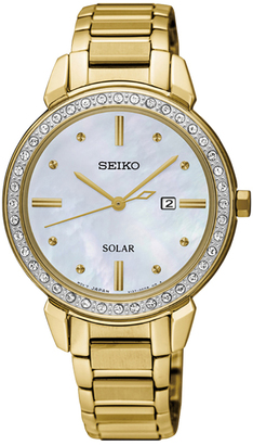 Seiko Gold Solar Crystal Set Dress Watch