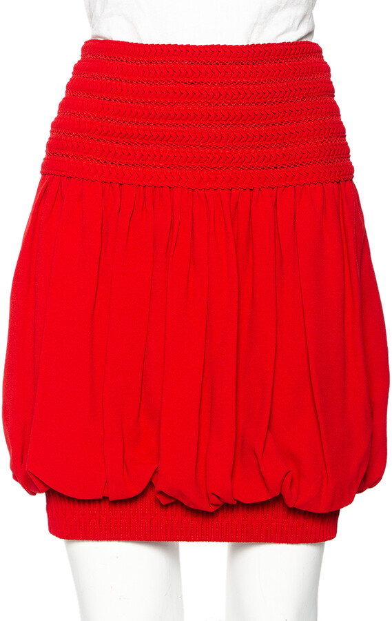 Fendi Red Crepe Textured Waist Trim Balloon Mini Skirt S - ShopStyle