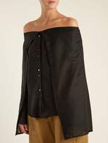 Thumbnail for your product : Palmer Harding Draped Off-the-shoulder Wool-voile Shirt - Womens - Black