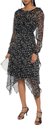 Mikael Aghal Asymmetric Belted Ruffled Printed Crepon Dress