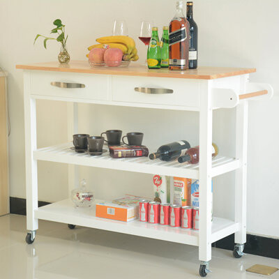 George Oliver Kitchen Island & Kitchen Cart Mobile Kitchen Island With Two Lockable Wheels Simple Design For Easy Storing And Fetching Two Drawers Give Unique S