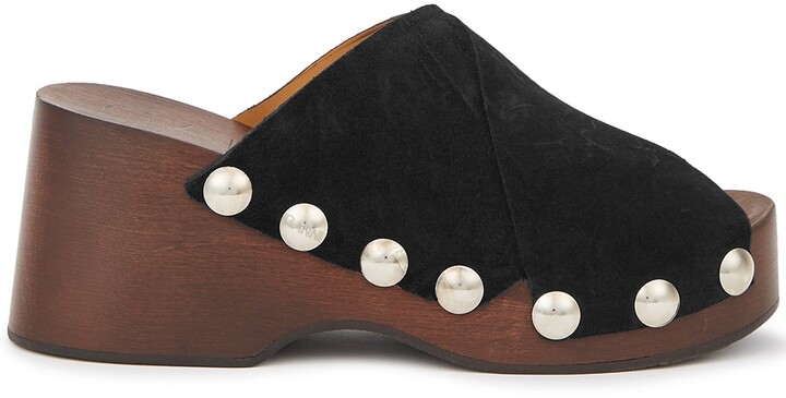 black suede clogs womens