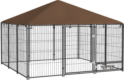 HEIMAO Outside Dog Kennel, 6.9' X 6.9' X 5' Puppy Play Pen With Canopy, Garden Playpen Fence Crate Enclosure Cage Rotating Bowl