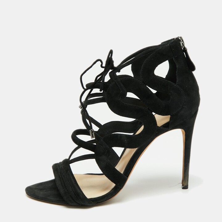 Alexandre Birman Black Suede Elenara Ankle Strappy Tie Up Sandals