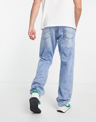 Jack and Jones chris loose fit jean with knee rips in mid blue - ShopStyle
