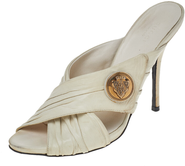 Gucci White Leather Hysteria Cross Slide Sandals Size 39