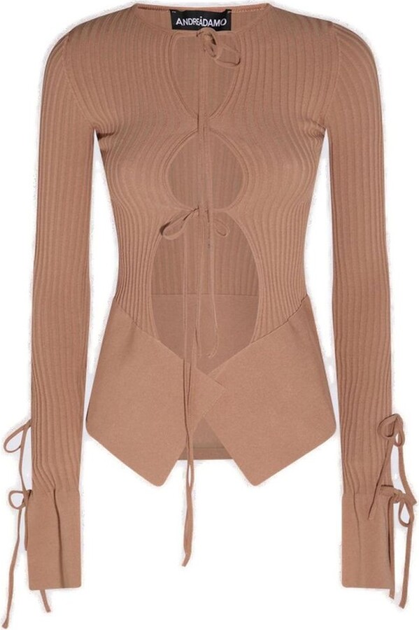Andrea Adamo Cut-Out Ribbed Long-Sleeved Top