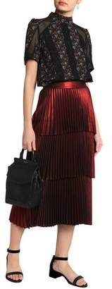 A.L.C. Tiered Pleated Satin Midi Skirt