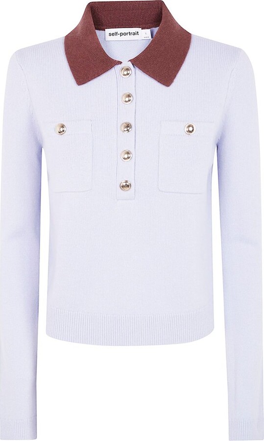 Self-Portrait Contrast Collar Knit Top