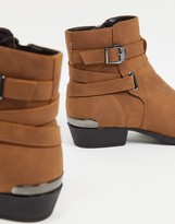 Thumbnail for your product : ASOS DESIGN cuban heel western chelsea boots in tan faux suede with buckle detail