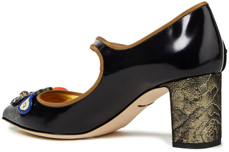 Dolce & Gabbana Embellished Printed Patent-leather Mary Jane Pumps