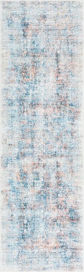 Arizona Blue/Rust 3 ft. x 12 ft. Machine Washable Distressed Border Ornate Runner Rug