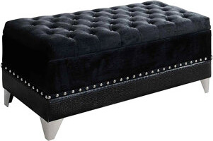 Black Trunk With Spacious Interior And Nailhead Trim - Practical Storage Upholstered Button Tufting Ornamental Border Chic Piece