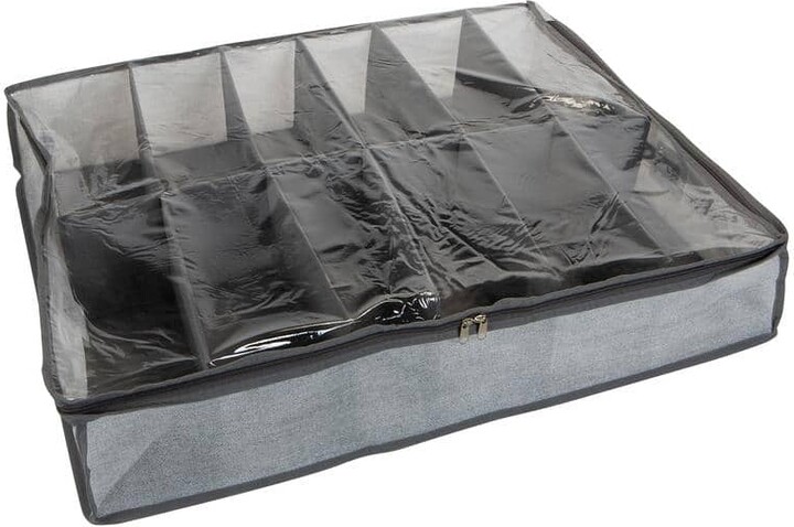 Simplify 29.33 in. x 23.62 in. 12-Pair Heather Grey Fabric Underbed Shoe Storage