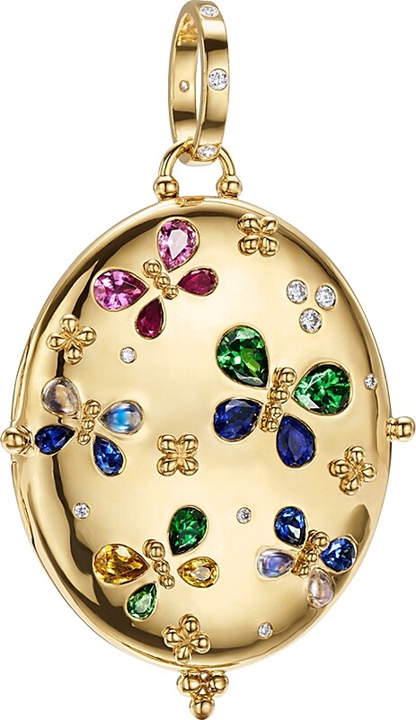 Temple St. Clair 18K Yellow Gold Butterfly Multi Gemstone & Diamond Oval Locket Pendant