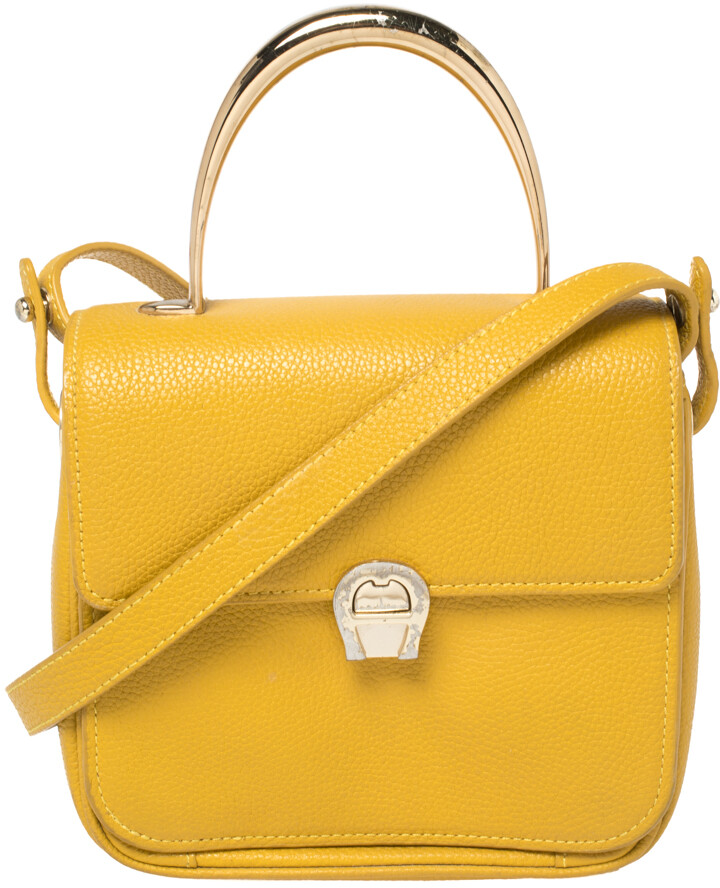 Aigner Mustard Yellow Leather Genoveva Top Handle Bag - ShopStyle
