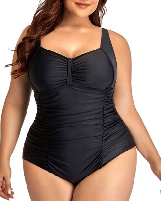 Daci Women Plus Size One Piece Swimsuits Tummy Control Vintage Ruched Bathing  Suits Retro Swimwear - ShopStyle