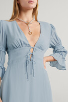 Thumbnail for your product : Reformation Laurelei Ruffled Lace-up Georgette Mini Dress - Light blue