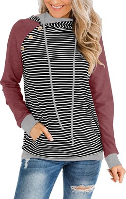 Cyanstyle Women's Casual Sweatshirts Long Sleeve Double Hoody Tops Cowl  Neck Raglan Shirts Small Light Grey - ShopStyle