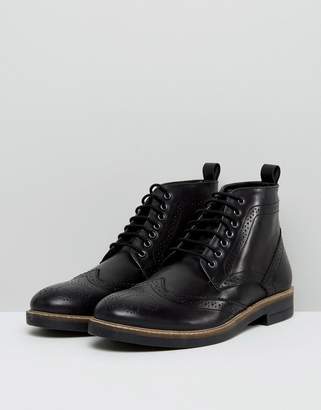 Frank Wright Brogue Boots Black Leather