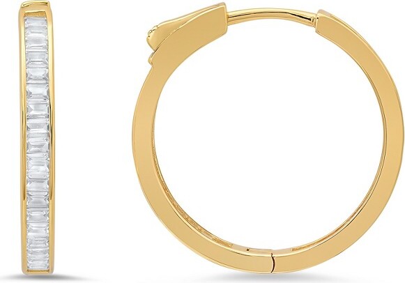 Queen Jewels SterlingSilver25mmDiamondLockBaguette-cutCZHoopEarrings