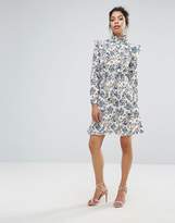 Thumbnail for your product : boohoo High Neck Printed Ruffle Dress