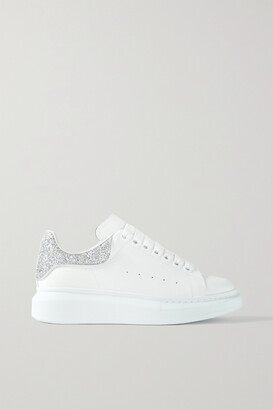 Alexander McQueen Glitter-trimmed Leather Exaggerated-sole Sneakers - White  - ShopStyle