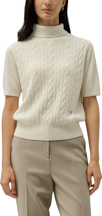 Lilysilk Cable Knit Baby Cashmere Turtleneck Top