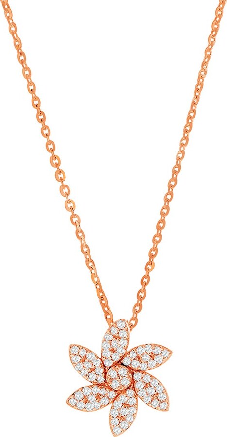 Suzy Levian 14K Rose Gold 0.14 Ct. Tw. Diamond Curved Flower Necklace