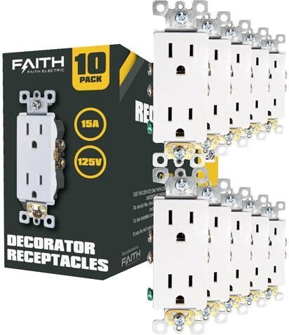 Fahint Faith [10-Pack] Non-Tamper-Resistant Outlet, 15A 125V Decorator Receptacles, UL-Listed, White