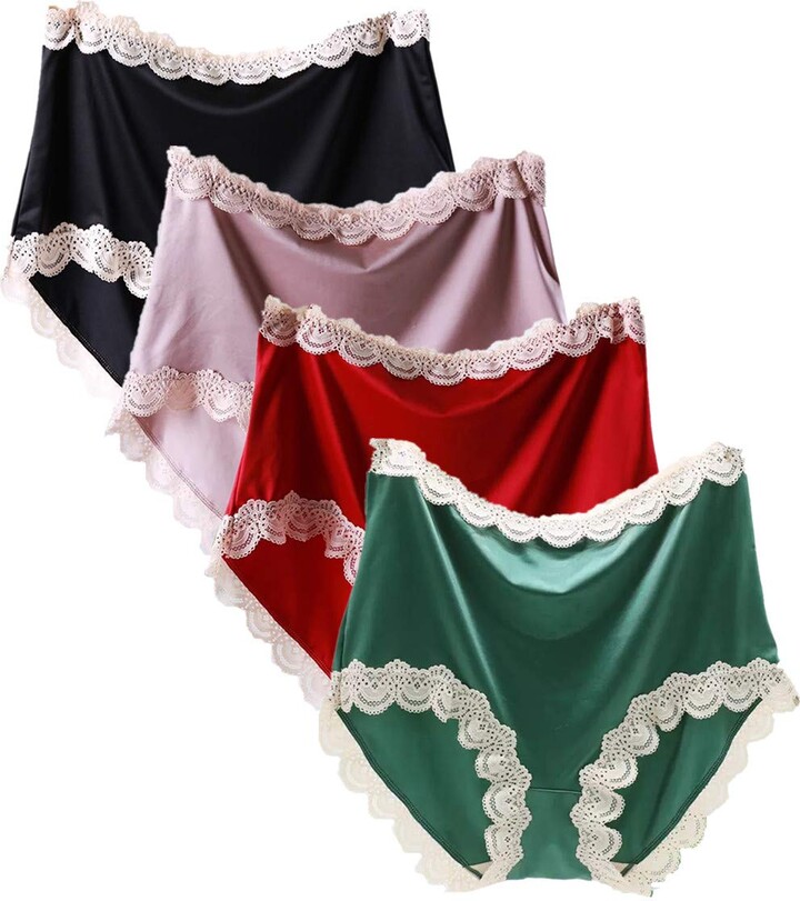 Colorful Star 4 Pack Women's Satin High Waist Full Coverage Briefs Panties  Silky Underwear - - Large
