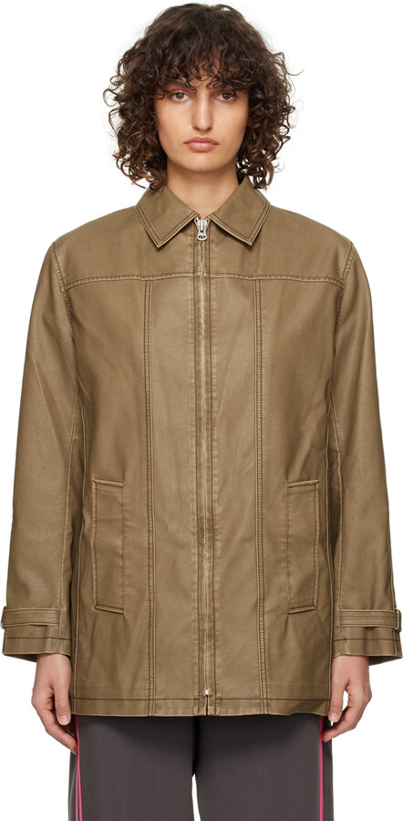 OPEN YY Brown Print Faux-Leather Jacket - ShopStyle
