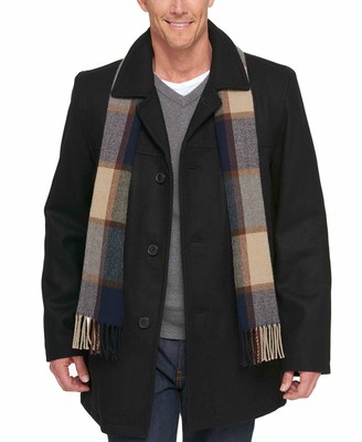 tommy hilfiger men's wool melton walking coat with attached scarf