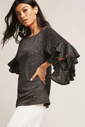 Forever 21 Lurex Marled Knit Ruffle Sleeve Top