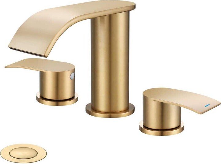 GAGALIFE 8 in. Widespread Double Handle Waterfall Spout Bathroom Vessel Sink Faucet with Pop Up Drain in Champagne Brown