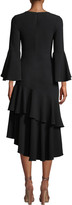 Thumbnail for your product : Shoshanna Florette Bell-Sleeve Crepe Ruffle Dress