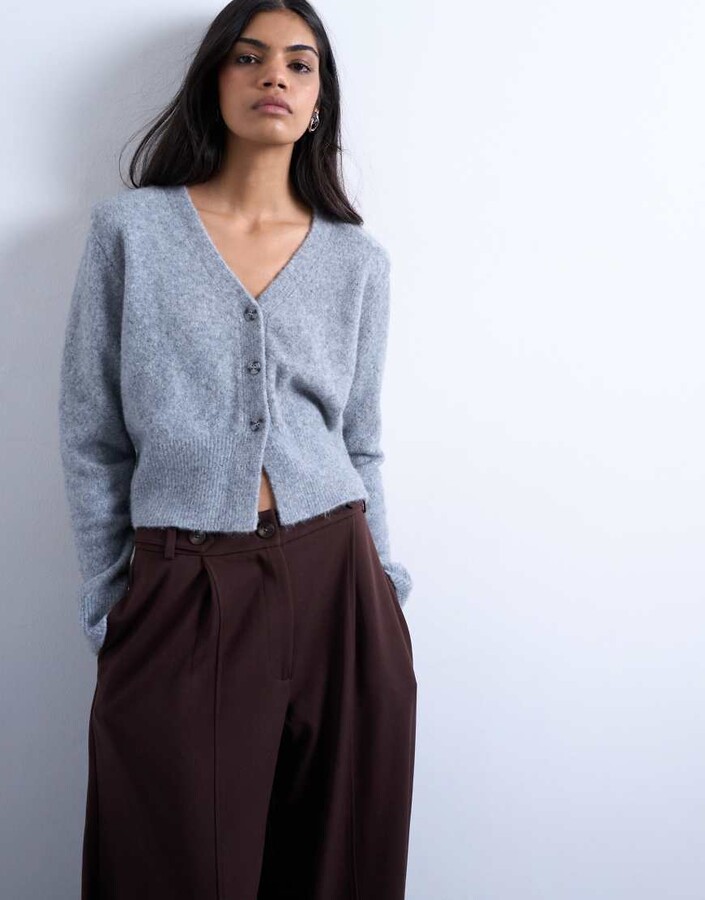 Topshop knit cardigan with shoulder pads in gray
